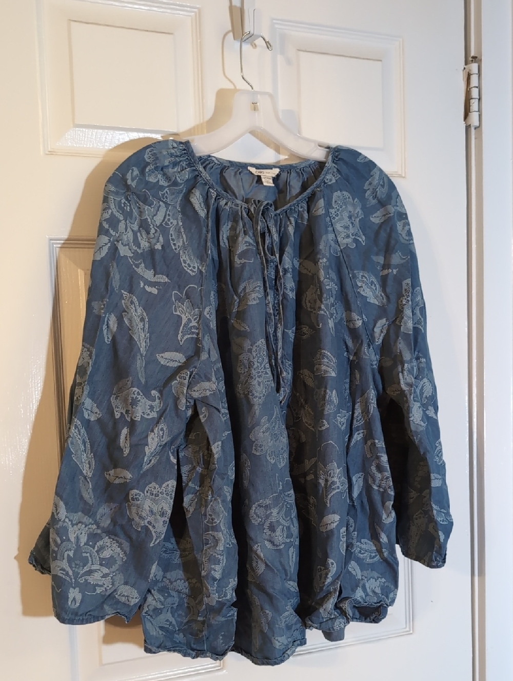 Cato Blue Floral Tie-Neck Peasant Tunic